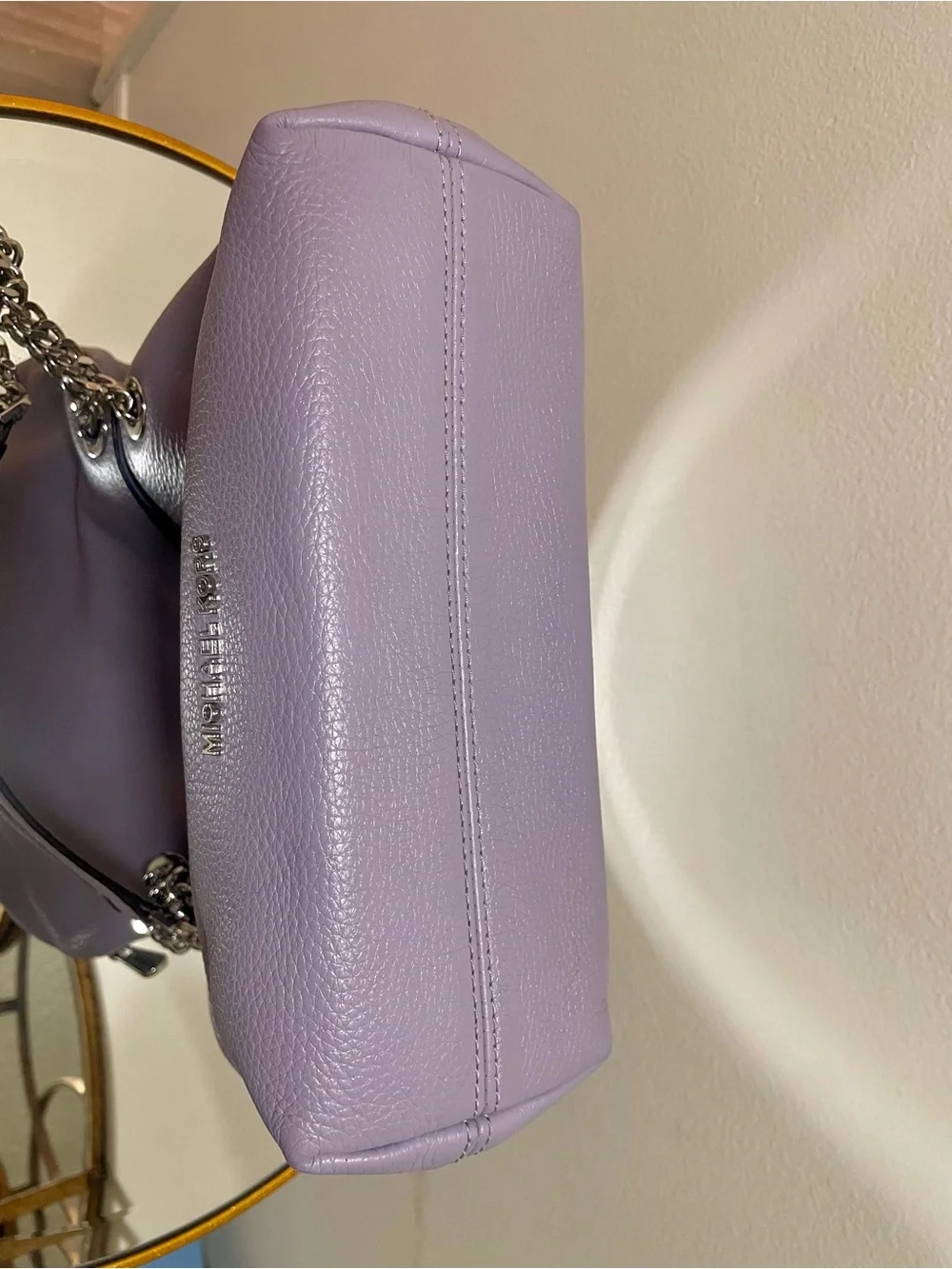 Michael Kors Lilac Pebbled Leather Shoulder Tote with Silver Chain EUC